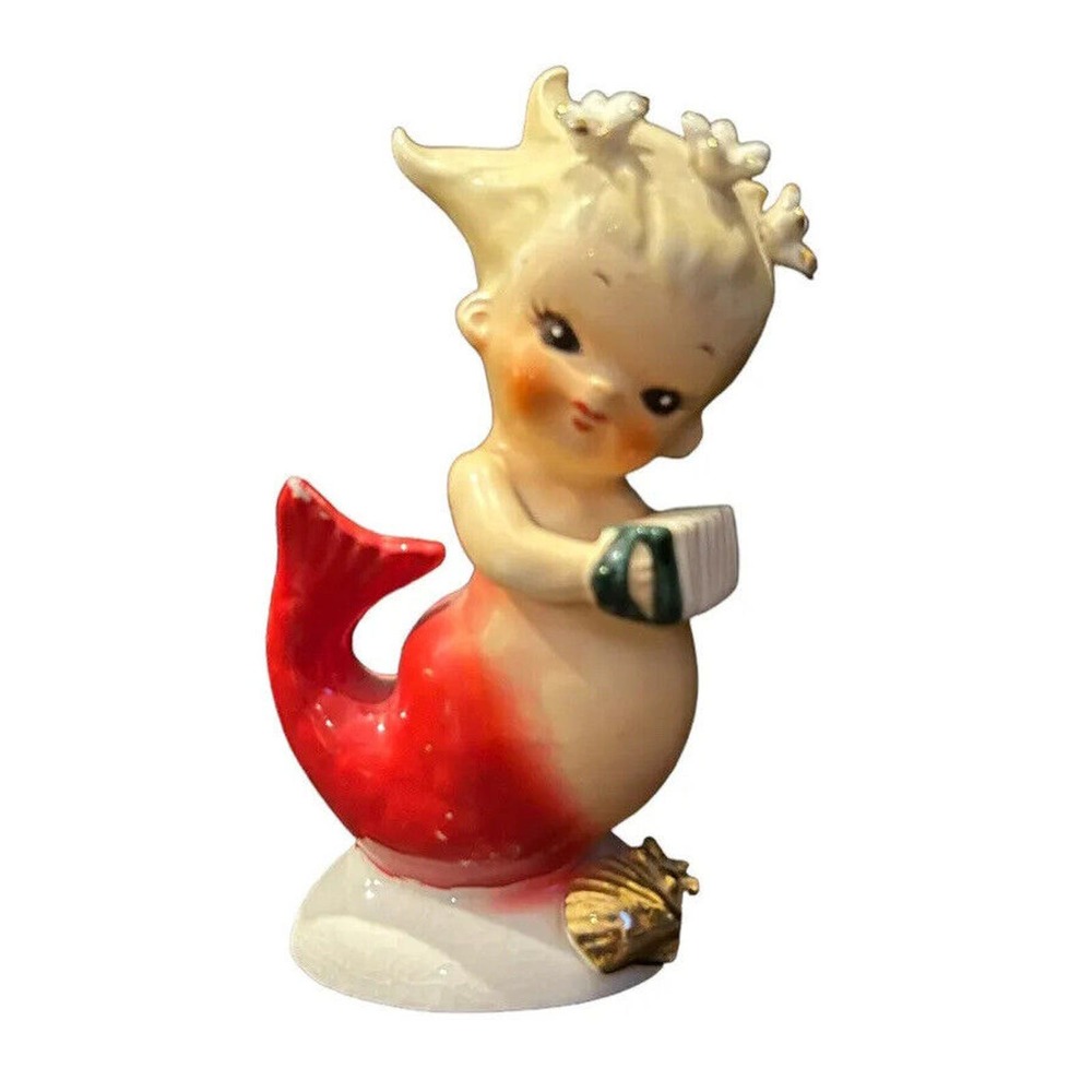 Bradley Mermaid Baby Playing Accordian Red Tail Made Japan 50s Rare HTF Vintage
